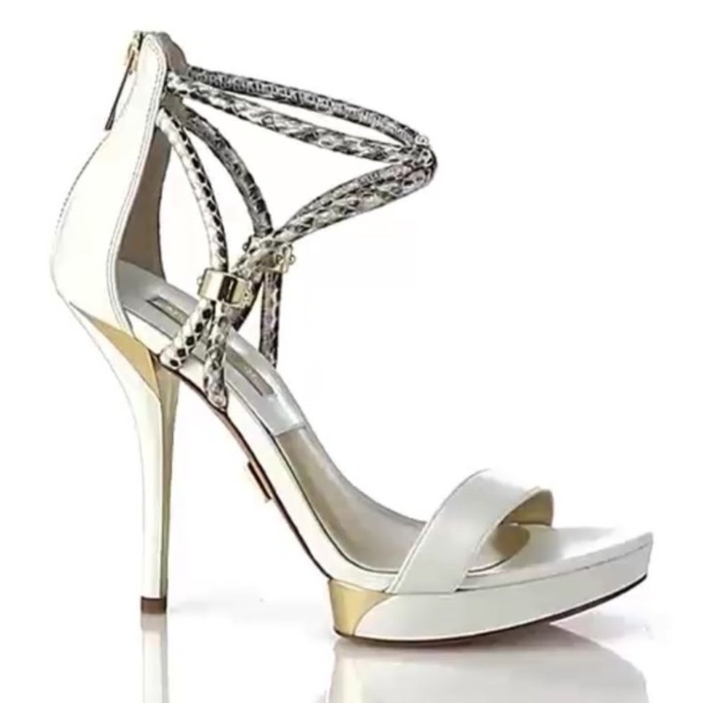 Michael Kors Fariha Snake Leather White Gold Heels - Picture 7 of 12